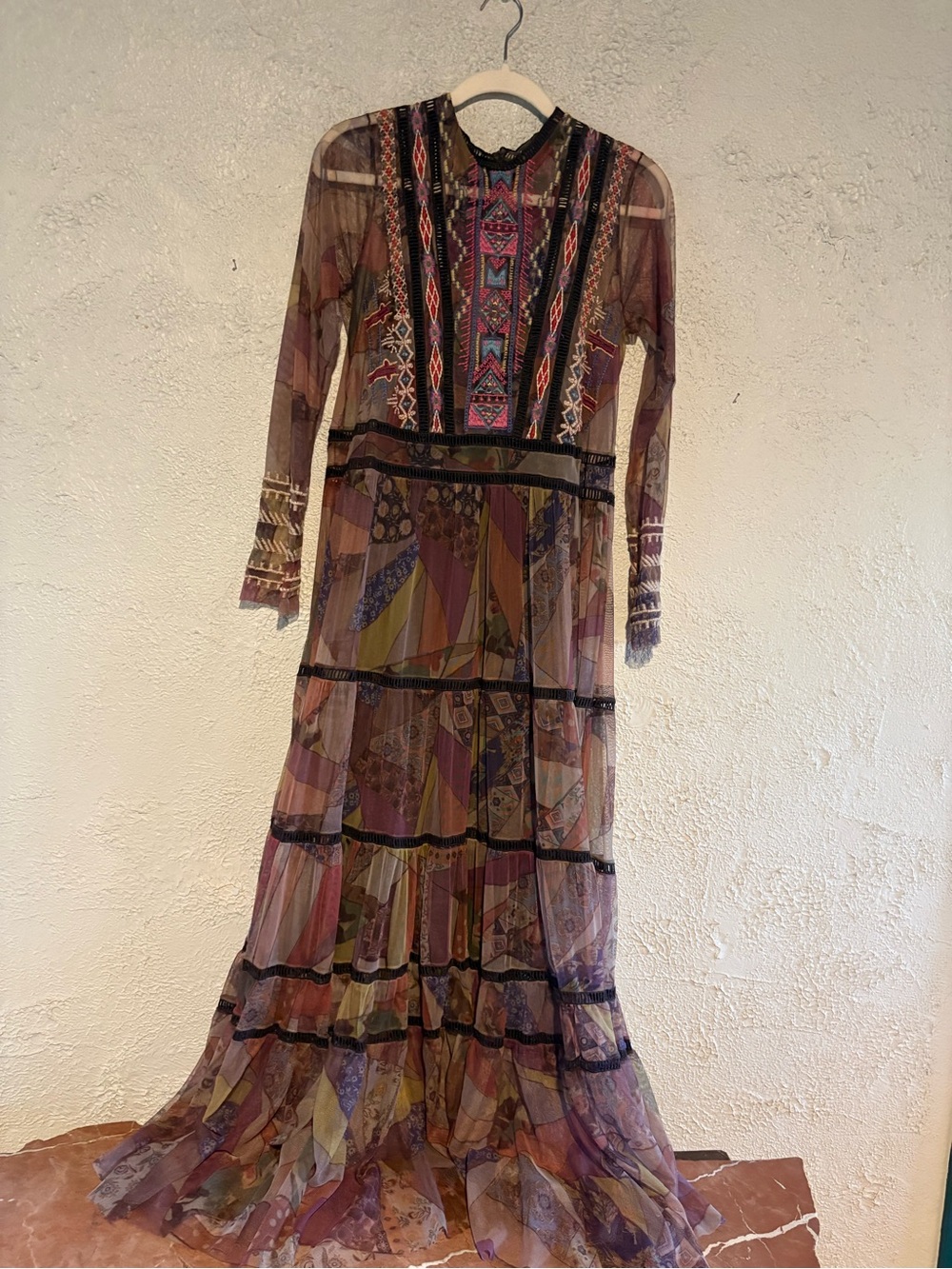 Sheer Bohemian Patchwork Maxi Dress - Purple Multi by Johnny Was - Picture 2 of 7